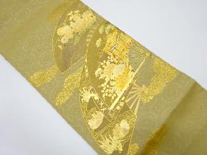 金彩螺鈿　扇面に御所車・草花模様袋帯